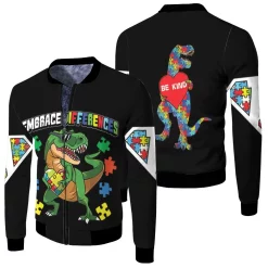 Embrace Differences Dinosaurs Autism Fleece Bomber Jacket