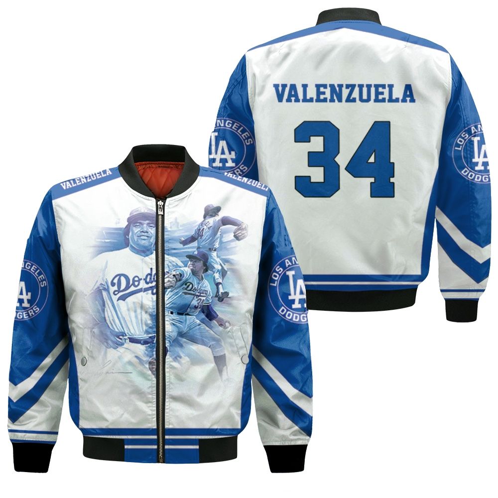Blue and White Los Angeles Dodgers Blended Logo Varsity Jacket