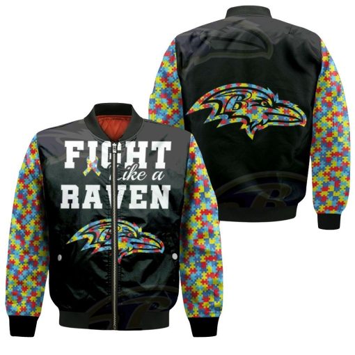 Fight Like A Baltimore Ravens Autism Support Bomber Jacket