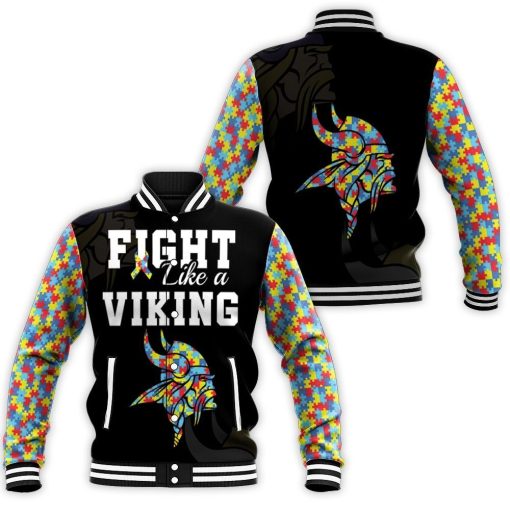 Fight Like A Minnesota Vikings Autism Support Baseball Jacket