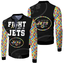 Fight Like A New York Jets Autism Support Fleece Bomber Jacket