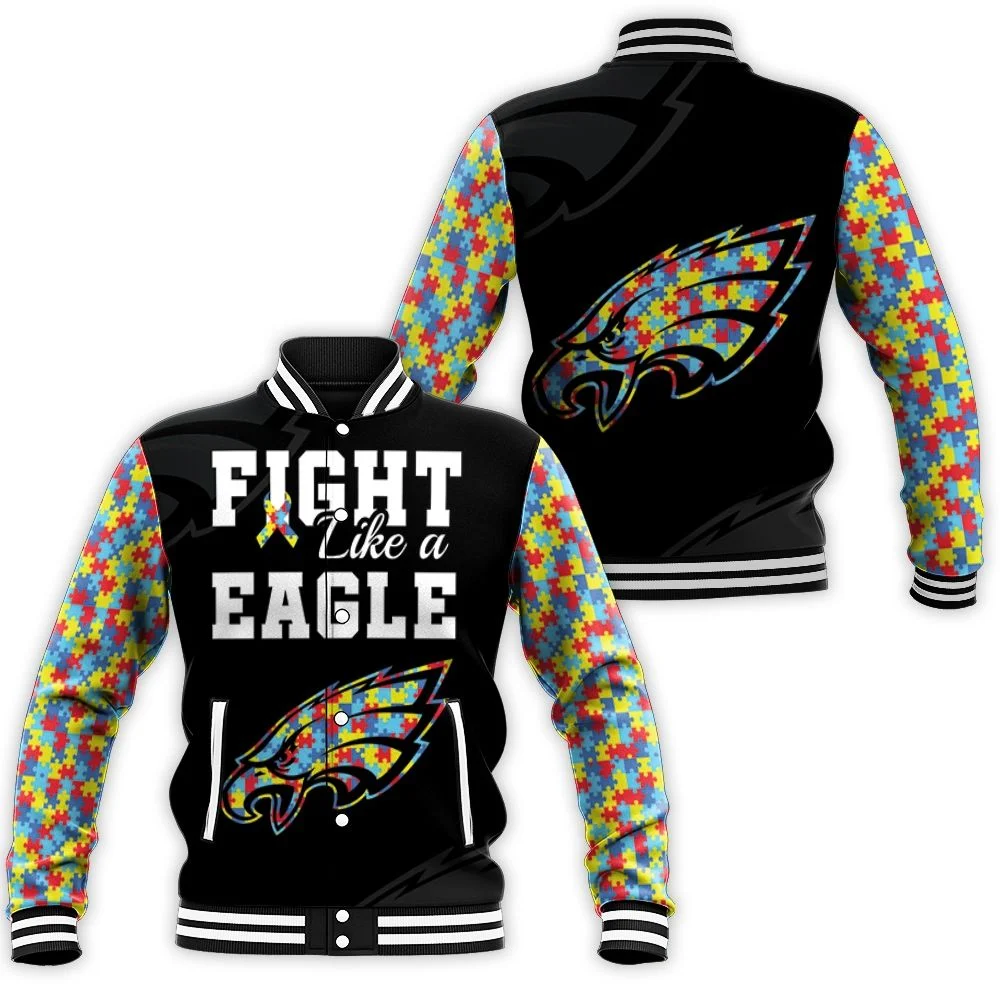 Fight Like A Philadelphia Eagles Autism Support Baseball Jacket