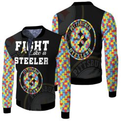 Fight Like A Pittsburgh Steelers Autism Support Fleece Bomber Jacket