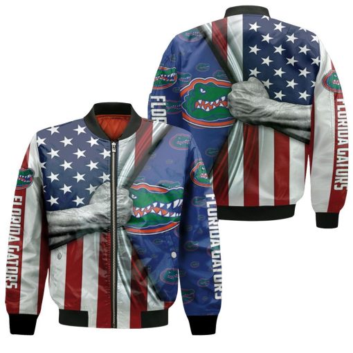 Florida Gators American Flag Ripped 3d Jersey Bomber Jacket