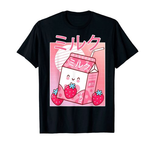 Funny 90s Japanese Kawaii Strawberry Milk Shake Carton T-Shirt