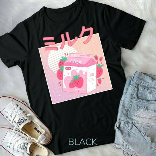 Funny Retro 90s Japanese Kawaii Strawberry Milk Shake Carton Unisex Form T-Shirt