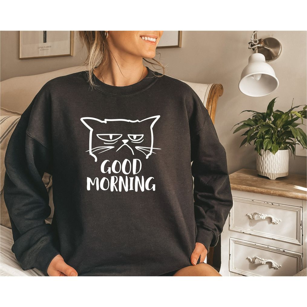 Good Morning Grumpy Cat Loose Fitting Sweater Comfy Attire Funny Sweatshirt