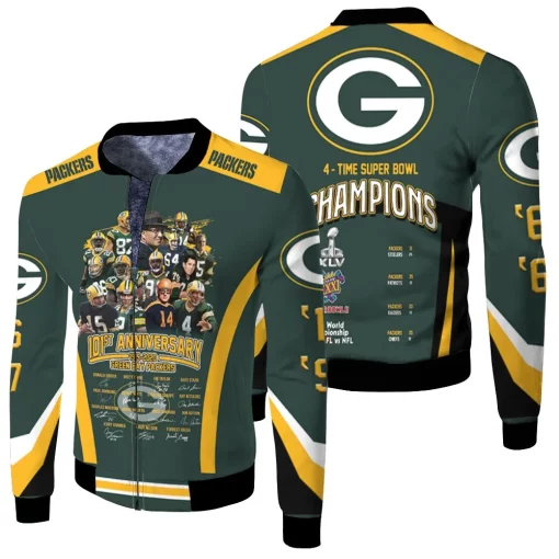 Green Bay Packers 101st Anniversary All Players Coach Signed For Fan 3d Jersey Fleece Bomber Jacket