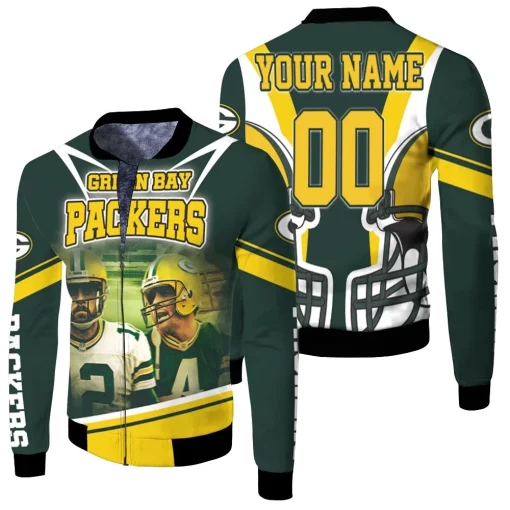 Green Bay Packers Aaron Rodgers 12 And Brett Favre 4 For Fans Personalized Fleece Bomber Jacket