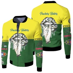 Green Bay Packers Hatter Shut The F Up Shhh Glitter Pattern Lips Fan 3d Jersey Fleece Bomber Jacket