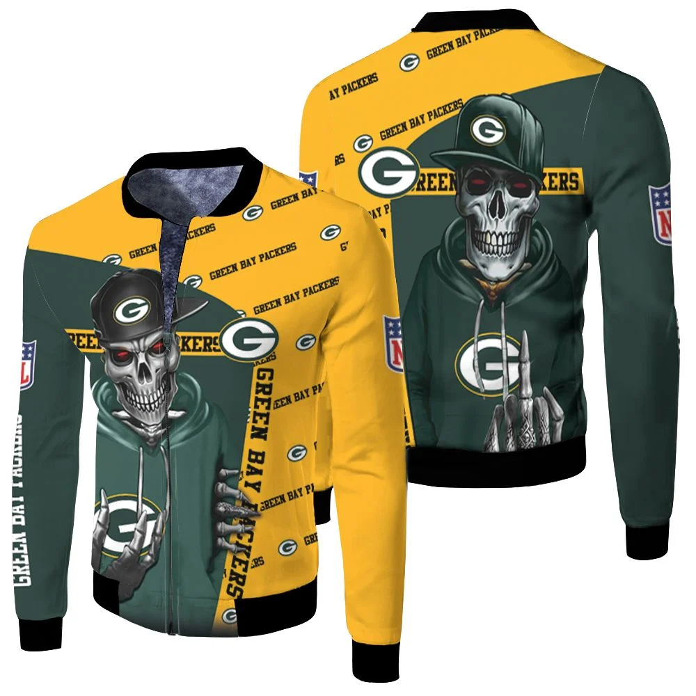 Green Bay Packers Hiphop Skeleton Fan 3d Jersey Fleece Bomber Jacket