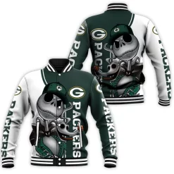 Green Bay Packers Jack Skellington And Zero Baseball Jacket