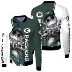 Green Bay Packers Jack Skellington And Zero Fleece Bomber Jacket