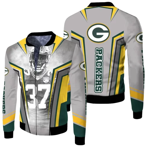 Green Bay Packers Josh Jackson 37 For Fans Fleece Bomber Jacket