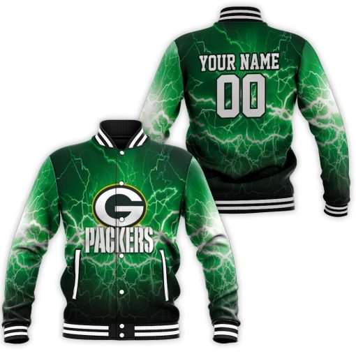 Green Bay Packers Lightning Green 3d Personalized Baseball Jacket