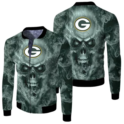 Green Bay Packers Nfl Fans Skull Fleece Bomber Jacket