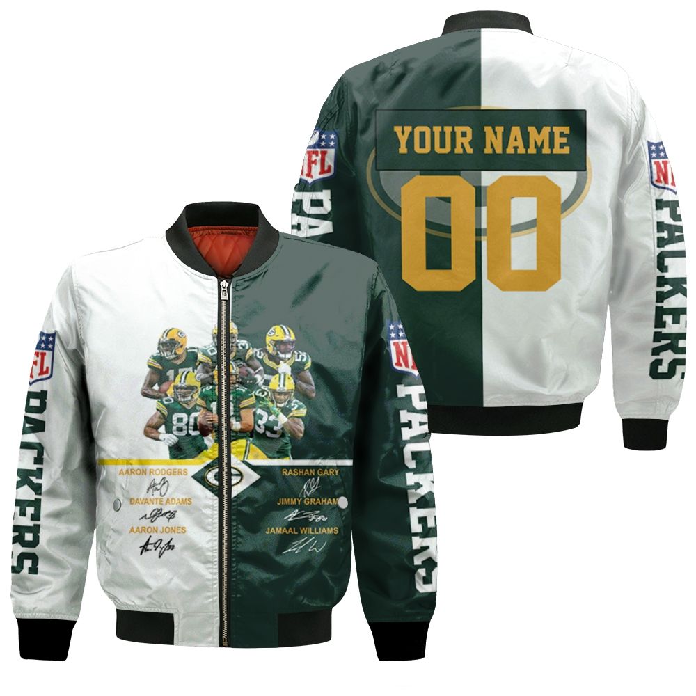 Green Bay Packers Signed Fan 3d Personalized 1 Bomber Jacket