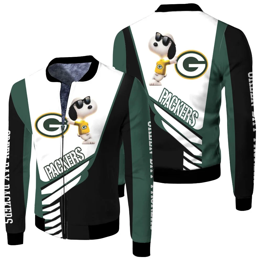 Green Bay Packers Snoopy 3d Jersey Fleece Bomber Jacket