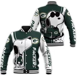 Green Bay Packers Snoopy Lover 3d Printed Baseball Jacket