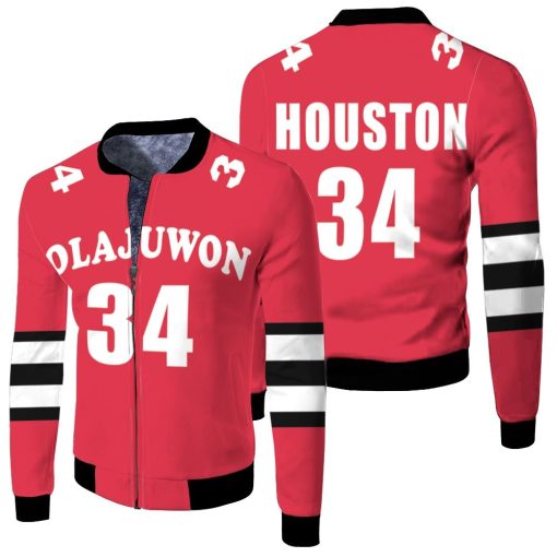 Hakeem Olajuwon Houston Rockets 1993-94 Hardwood Classics Red Jersey Fleece Bomber Jacket