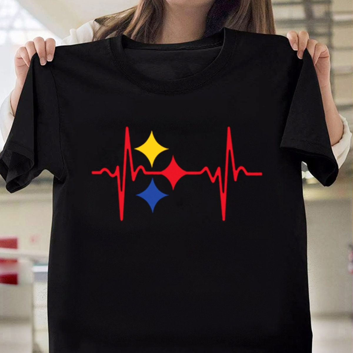 Heartbeat Pittsburgh Steelers Black T-Shirt