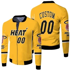 Heat 2020-21 Earned Edition Yellow Personalized Jersey Inspired Fleece Bomber Jacket