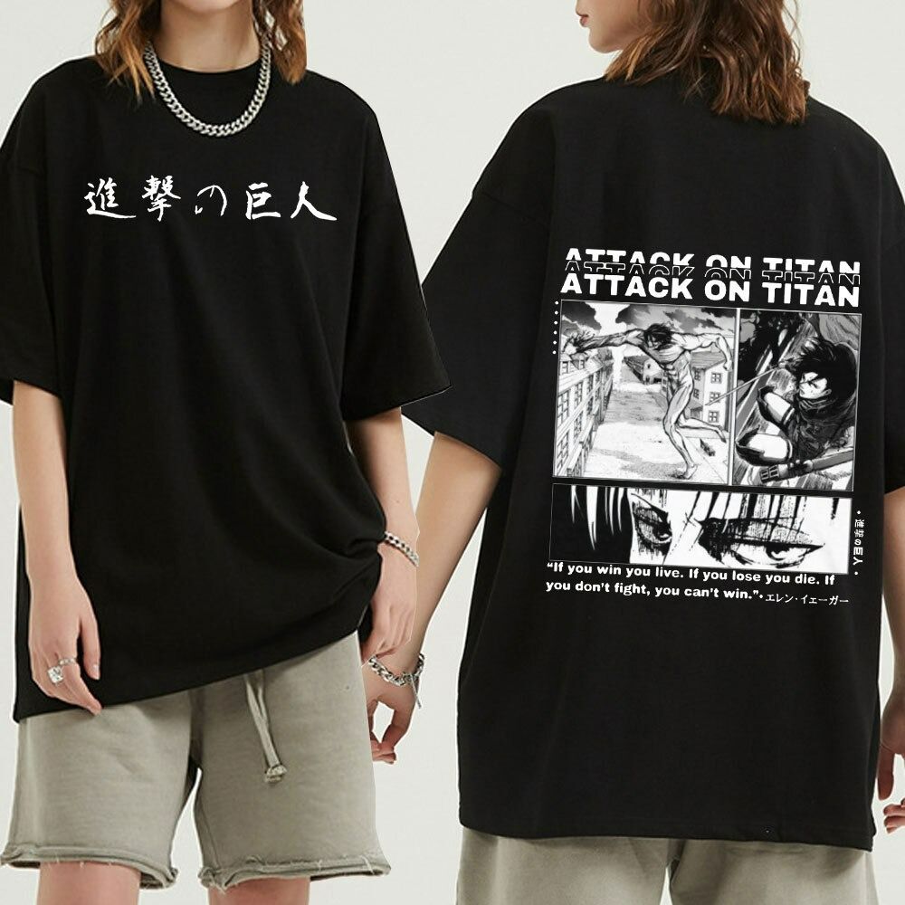 Hot Japanese Anime Attack on Titan Levi Eyes Letter Print T-Shirt