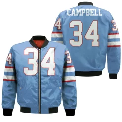 Houston Oilers Earl Campbell Light Blue 1980 Throwback Retired Player Jersey Inspired Style Bomber Jacket