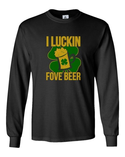 I Luckin Fove Beer Irish St Patricks Day Mens Long Sleeve Sweatshirt