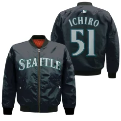 Ichiro Suzuki Seattle Mariners 2020 Majestic Navy Jersey Inspired Style Gift For Seattle Mariners Fans Bomber Jacket