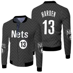 James Harden Nets 2020-21 Earned Edition Black Jersey Inspired Fleece Bomber Jacket