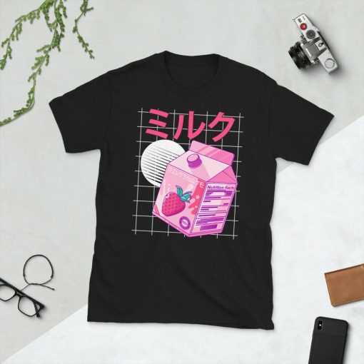 Japanese Kawaii Strawberry Milk Shake Carton Funny Retro 90s Unisex T-Shirt