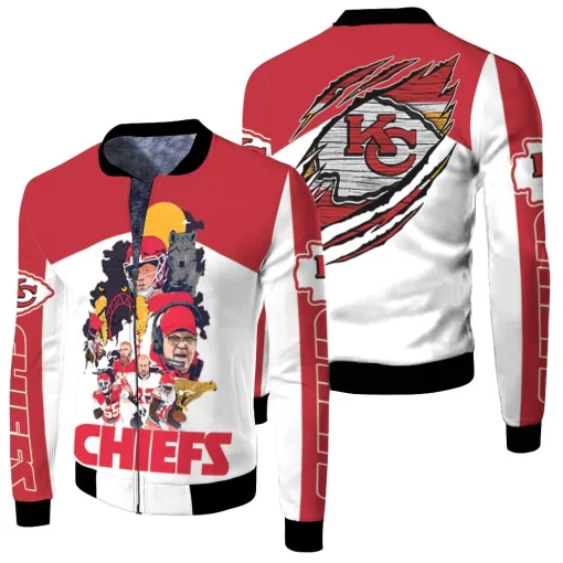 Kansas City Chiefs Andy Reid & Team Wolf Nfl 2020 Super Bowl Lv 3d Fleece Bomber Jacket