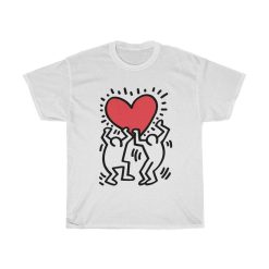 Keith Haring Men Heart Love Logo Symbol Mens Grey White T-Shirt