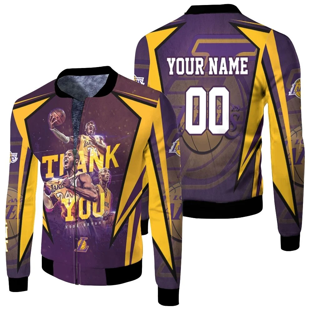 Kobe Bryant 24 Los Angeles Lakers Western Conference Thank You Personalized Fleece Bomber Jacket