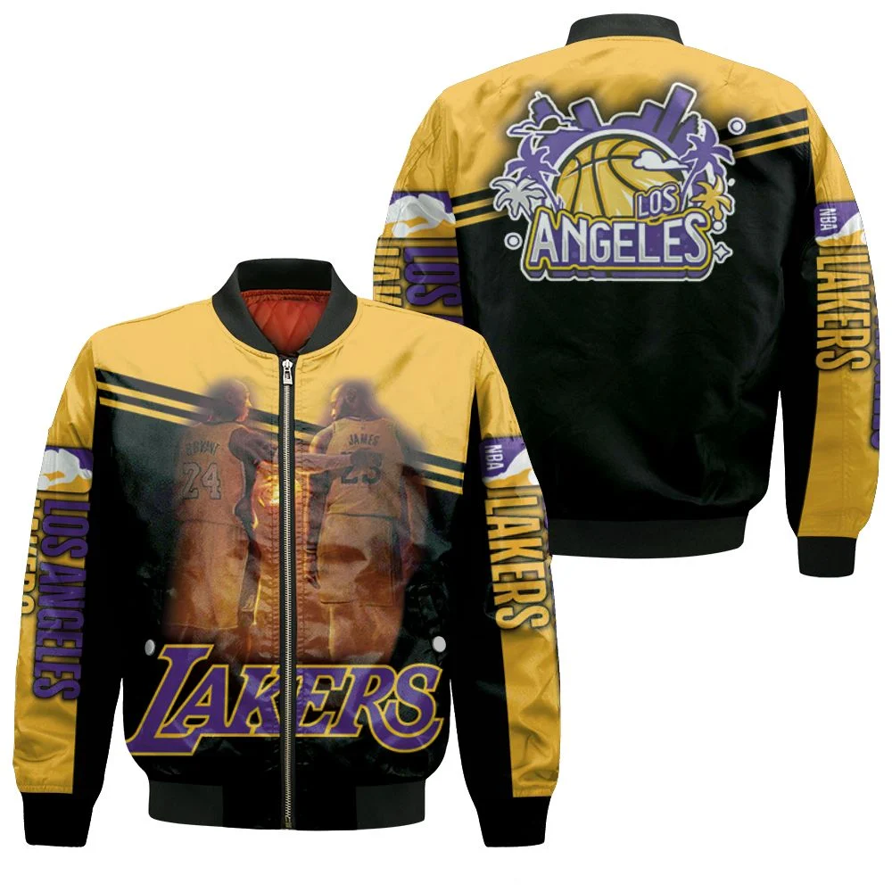 Kobe Bryant Lebron James Together Friends Los Angeles Lakers Legend 3d Printed For Fan Bomber Jacket