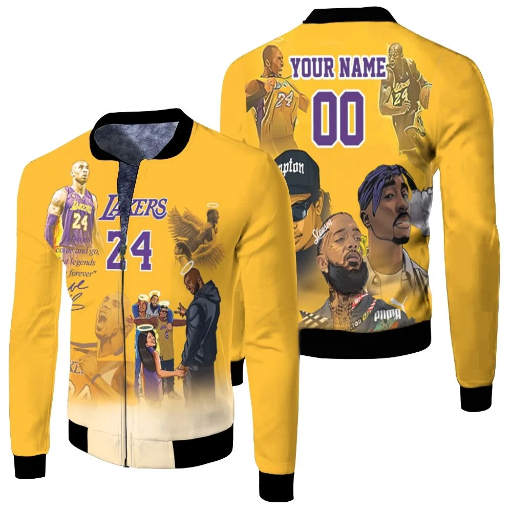 Kobe Bryant Los Angeles Lakers 24 Signed 3d Personalized Fleece Bomber Jacket