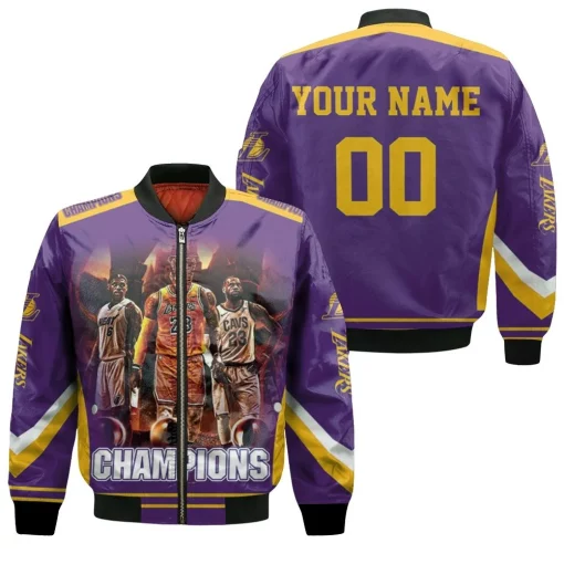 Kobe Bryant Michael J Lebron James Champions Los Angeles Lakers 3d Personalized Bomber Jacket