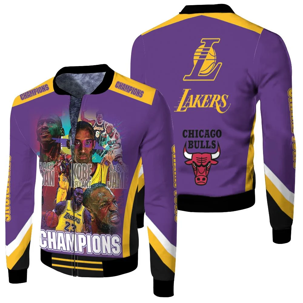 Kobe Bryant Michael J Lebron James Los Angeles Lakers Chicago Bulls Champions 3d Printed Fleece Bomber Jacket