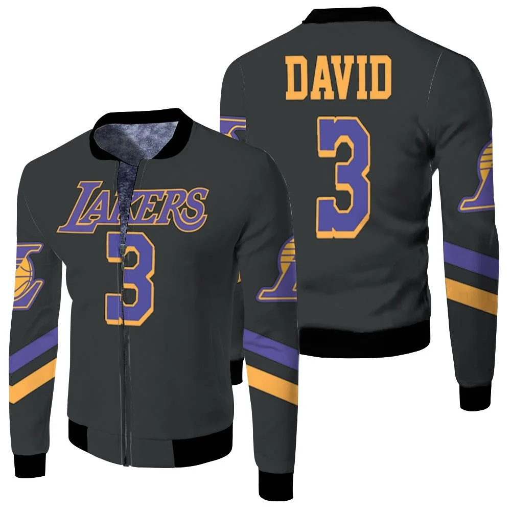 Lakers Anthony Davis 2020-21 Earned Edition Black Jersey Inspired Fleece Bomber Jacket