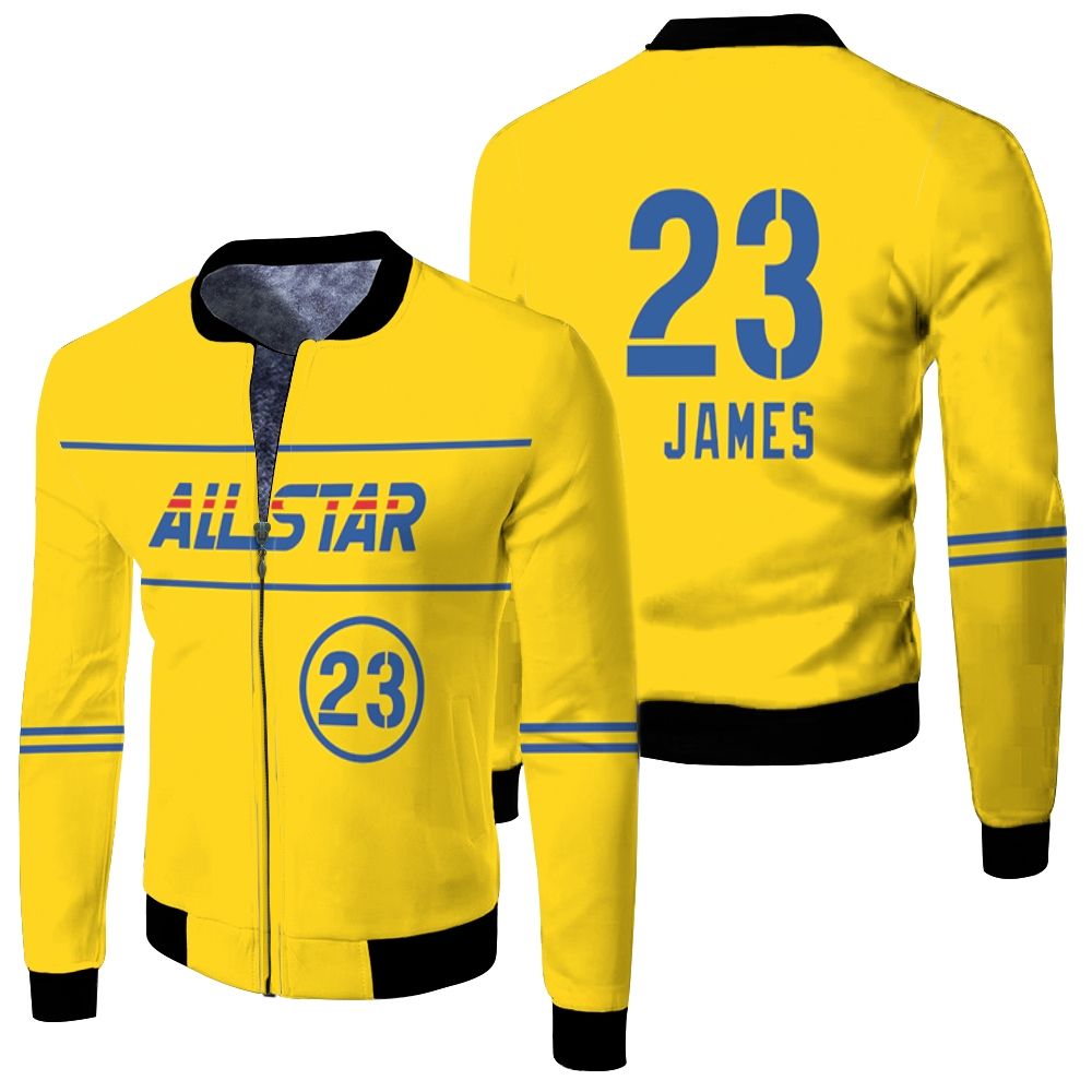 Lebron James Lakers 2021 All-Star Western Conference Gold Jersey Inspired Fleece Bomber Jacket