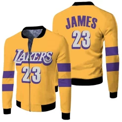 Lebron James Los Angeles Lakers 2020 Finished Swingman Yellow City Edition Jersey Fleece Bomber Jacket