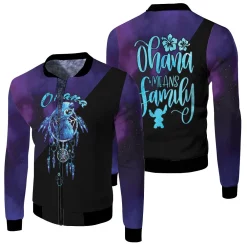 Lilo And Stitch Ohana Means Family Dreamcatcher Galaxy Style 3d Fleece Bomber Jacket