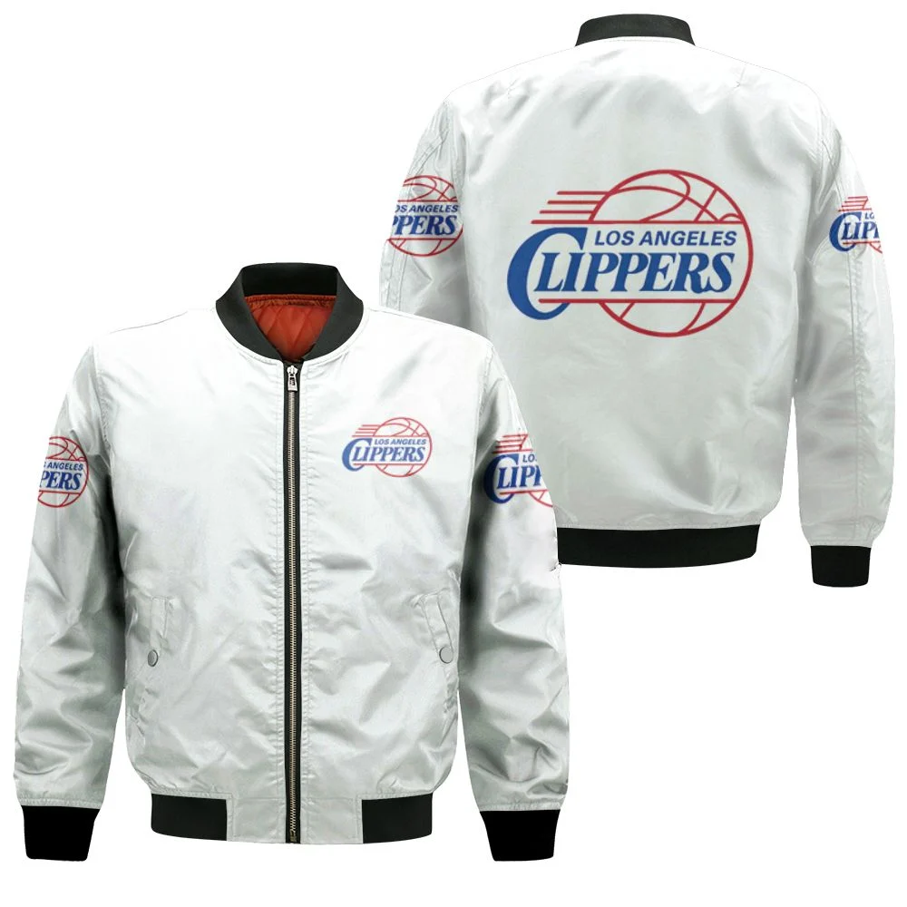 Los Angeles Clippers Basketball Classic Mascot Logo Gift For Clippers Fans White Bomber Jacket
