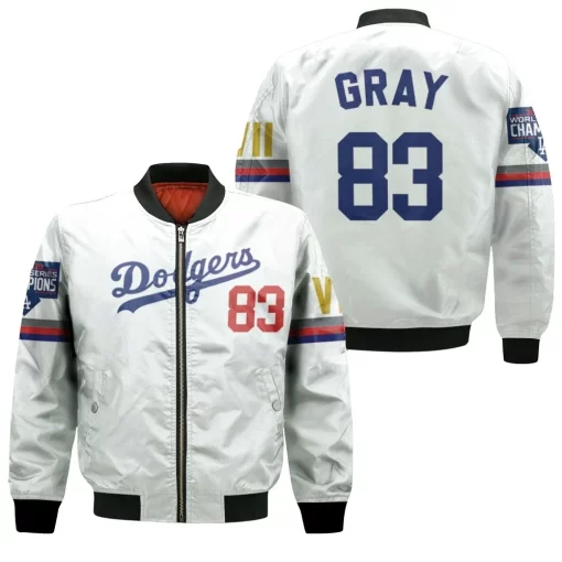 Los Angeles Dodgers Gray 83 2020 Championship Golden Edition White Jersey Inspired Style Bomber Jacket