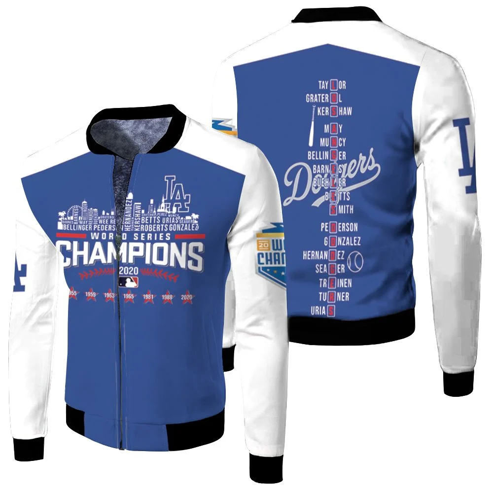 Los Angeles Dodgers Team Name World Series Champions 3d Jersey Fleece Bomber Jacket