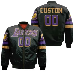 Los Angeles Lakers 2020-21 Earned Edition Black Personalized Jersey Inspired Style Bomber Jacket