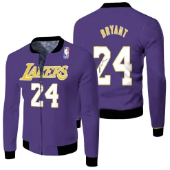 Los Angeles Lakers 24 Kobe Bryant Signature 3d Jersey Fleece Bomber Jacket