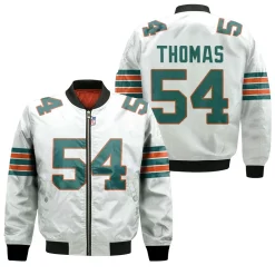 Miami Dolphins Zach Thomas #54 Nfl American Football White 2019 Alternate Game 3d Designed Allover Custom Gift For Dolphins Fans Bomber Jacket