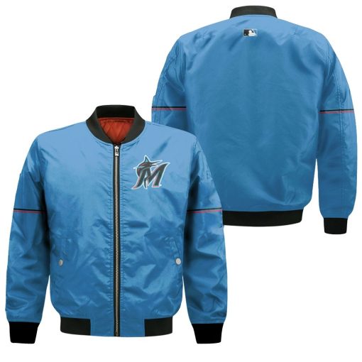 Miami Marlins Alternate 2019 Team Blue Thunder 2019 Jersey Inspired Style Bomber Jacket
